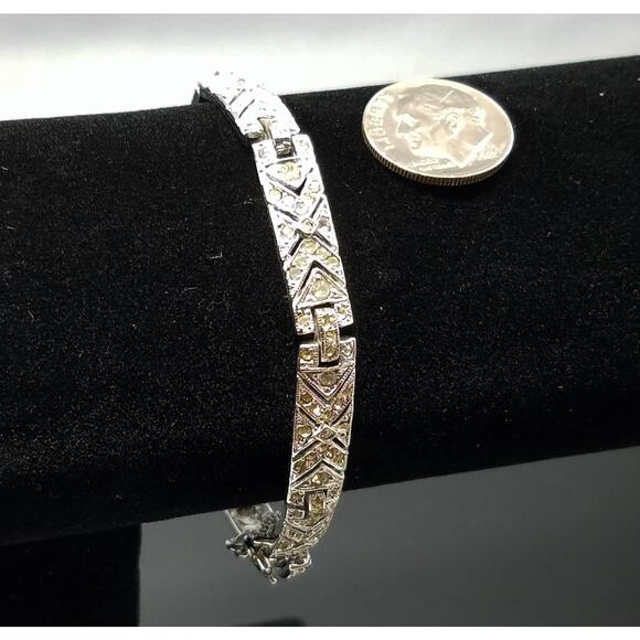 Vintage Napier Rhinestone Geometric Bracelet, Safety Chain, 1960s, 7" - Picture 4 of 10